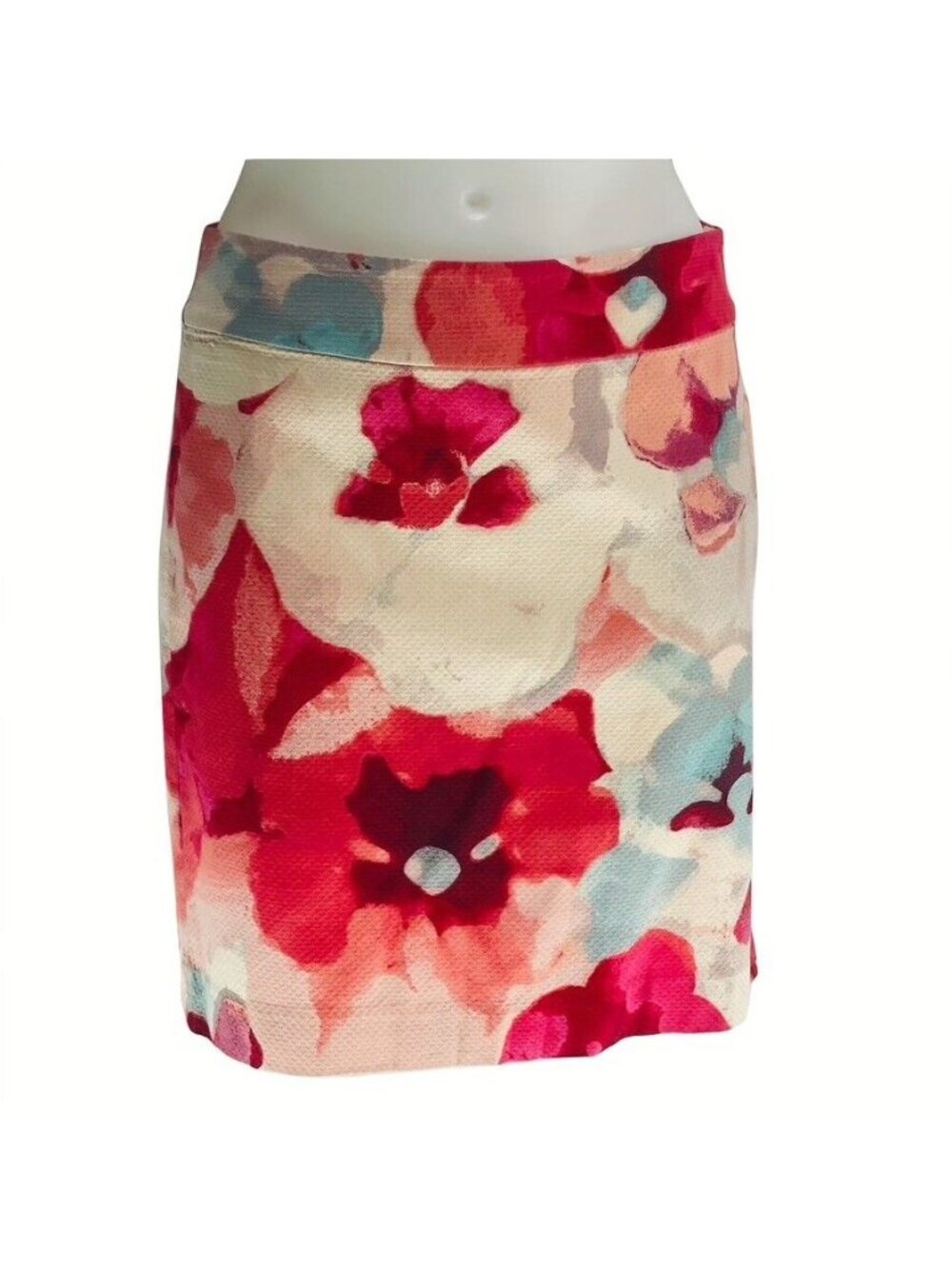 LOFT ANN TAYLOR Skirt Cotton Floral Pencil Skirt With Back Zipper Closure Knee L